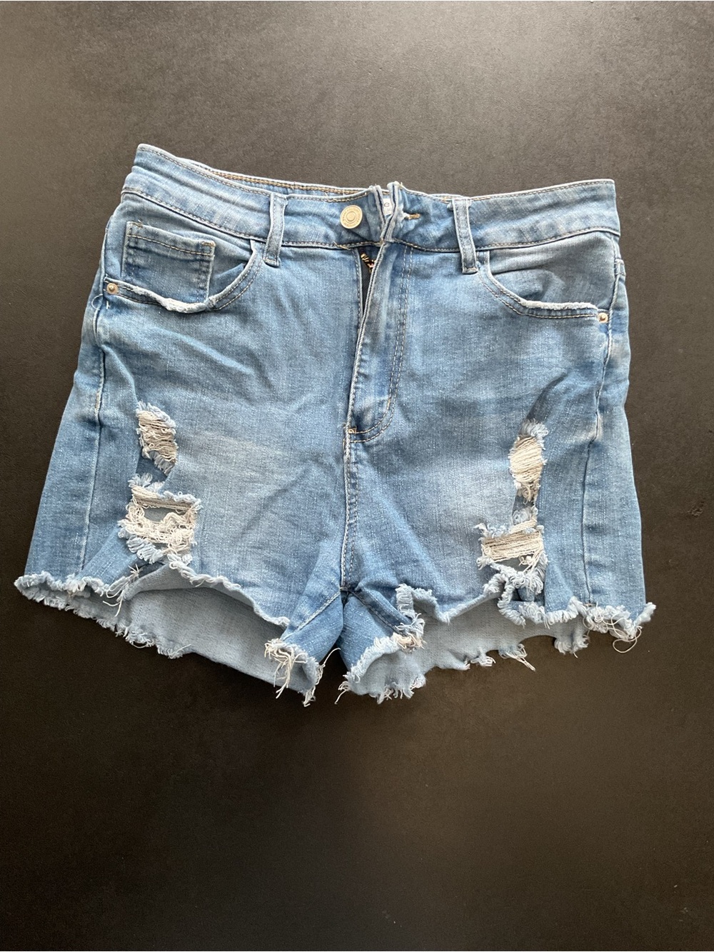 Frayed Light Blue Distressed Denim Shorts for Women